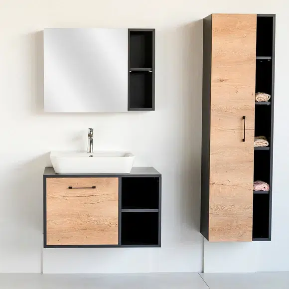 32 Inch Latte Floating Bathroom Vanity with Vessel Sink