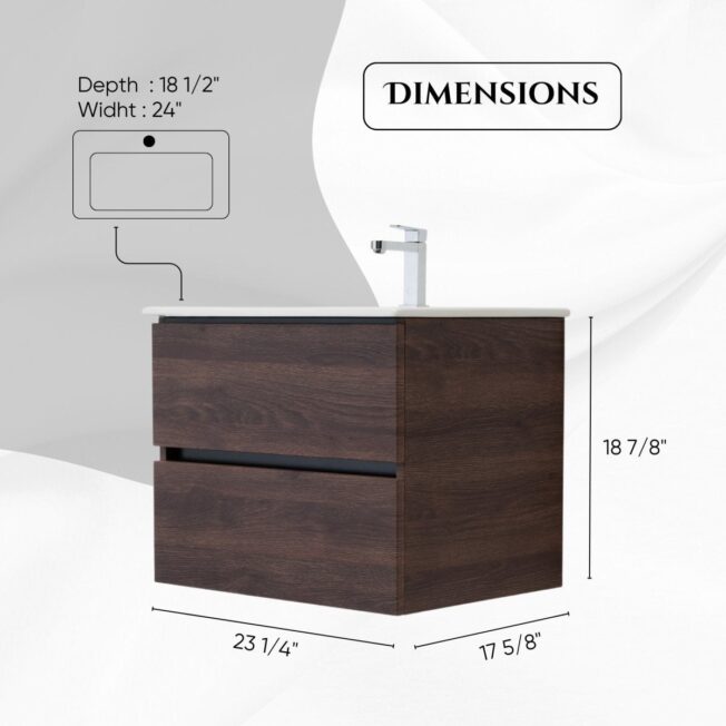 24 Inch Dark Oak Veneto Floating Bathroom Vanity - Image 7