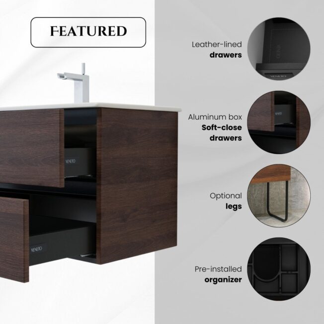 24 Inch Dark Oak Veneto Floating Bathroom Vanity - Image 13