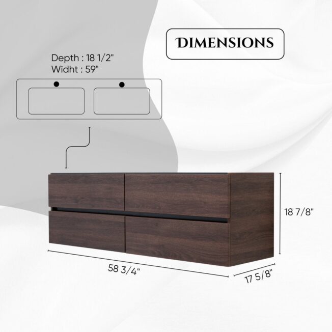 60 Inch Dark Oak Veneto Floating Bathroom Vanity - Image 6