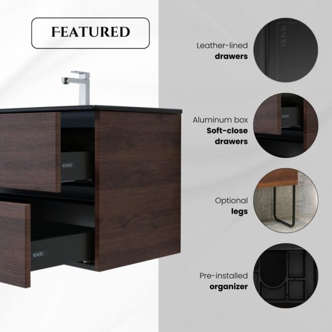 60 Inch Dark Oak Veneto Floating Bathroom Vanity - Image 2