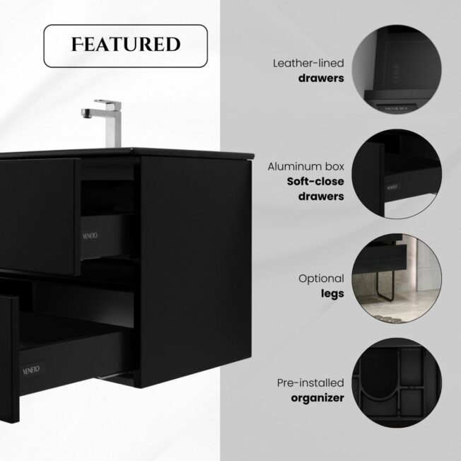 60 Inch High Gloss Black Veneto Floating Bathroom Vanity - Image 2