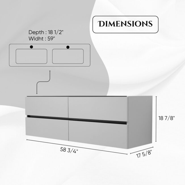 60 Inch Matte Cashmere Veneto Floating Bathroom Vanity - Image 6