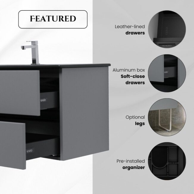 60 Inch Matte Dust Gray Veneto Floating Bathroom Vanity - Image 2