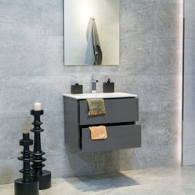 24 Inch High Gloss Anthracite Veneto Floating Bathroom Vanity - Image 3