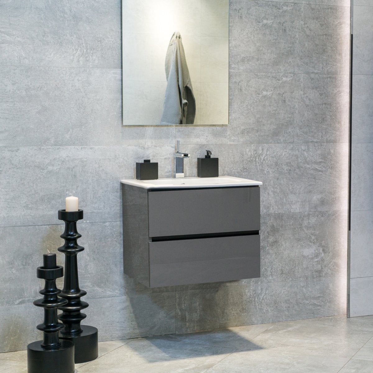 24 Inch High Gloss Anthracite Veneto Floating Bathroom Vanity