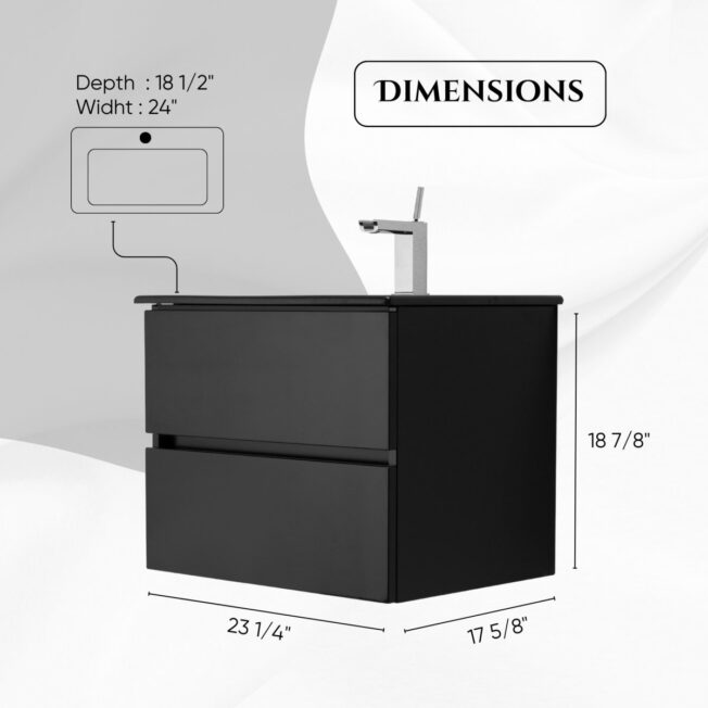 24 Inch High Gloss Black Veneto Floating Bathroom Vanity - Image 7