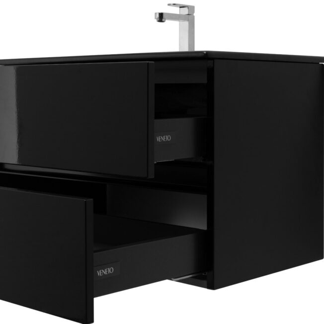 24 Inch High Gloss Black Veneto Floating Bathroom Vanity - Image 4