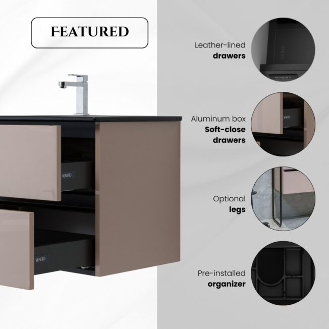 24 Inch High Gloss Capuccino Veneto Floating Bathroom Vanity - Image 2