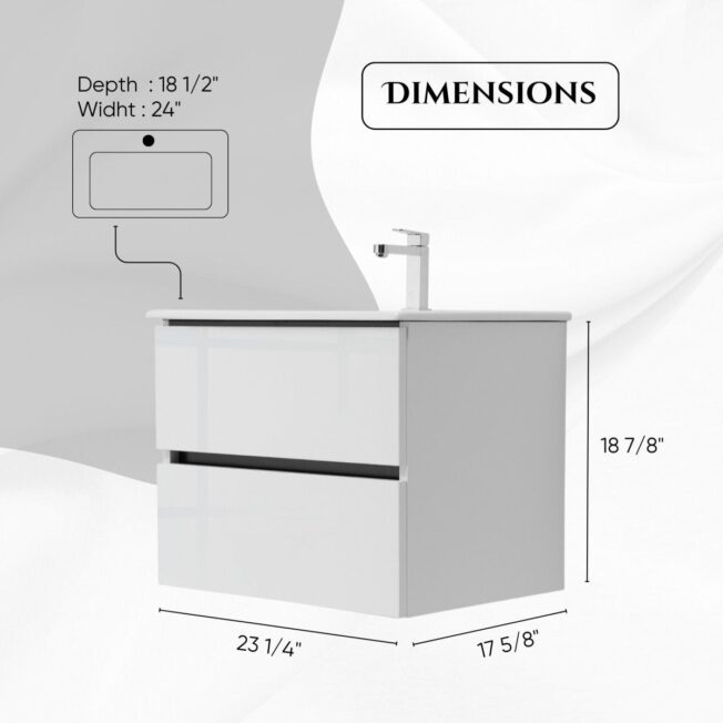 24 Inch High Gloss White Veneto Floating Bathroom Vanity - Image 9