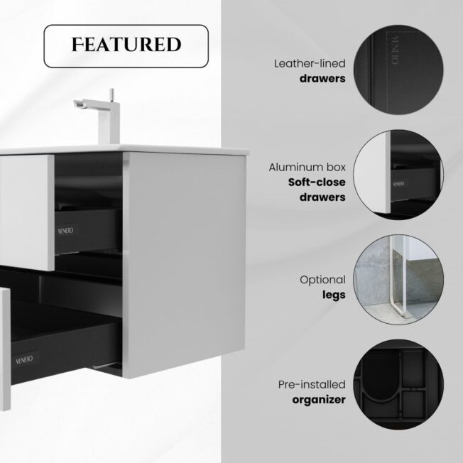 24 Inch High Gloss White Veneto Floating Bathroom Vanity - Image 2