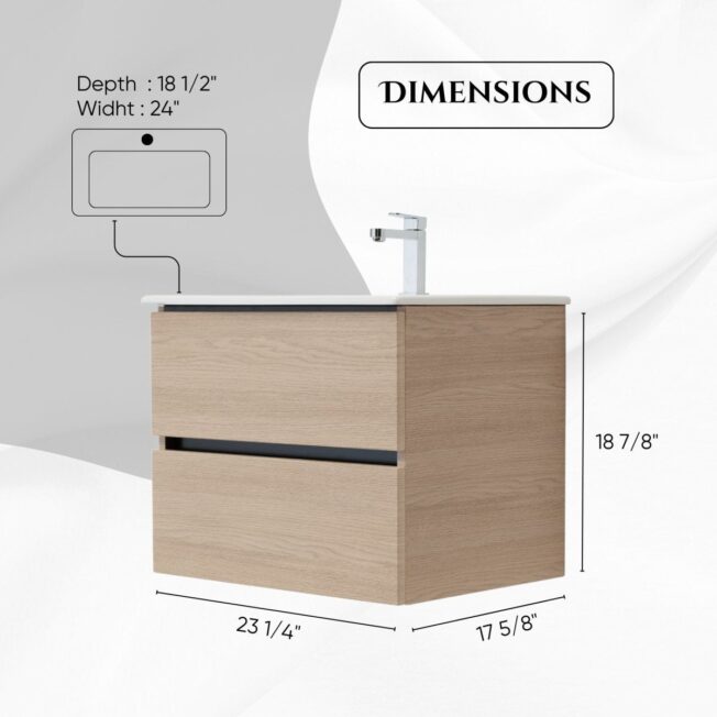 24 Inch Light Oak Veneto Floating Bathroom Vanity - Image 8