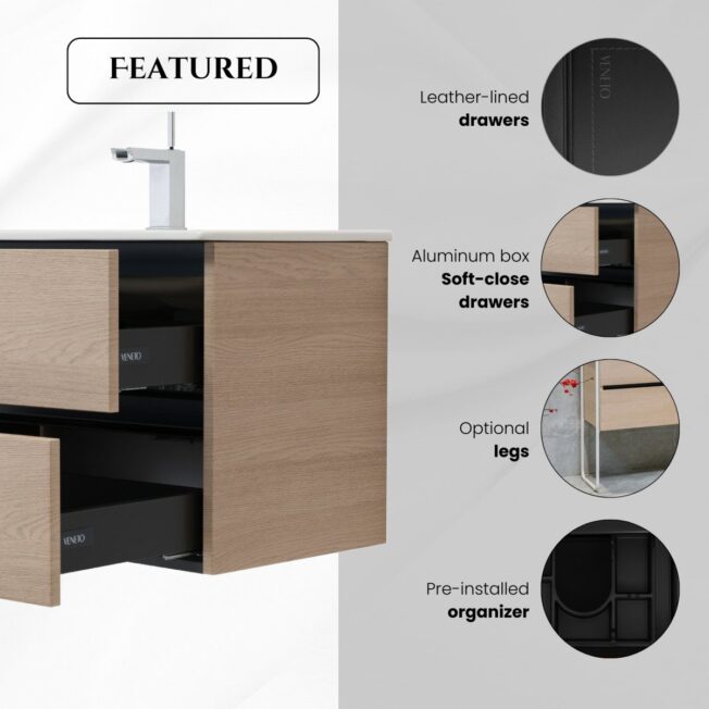 24 Inch Light Oak Veneto Floating Bathroom Vanity - Image 2